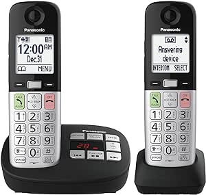 Panasonic Cordless Phone, Easy to Use with Large Display and Big Buttons, Flashing Favorites Key, Built in Flashlight, Call Block, Volume Boost, Talking Caller ID, 2 Cordless Handsets - KX-TGU432B