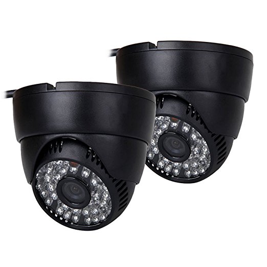 HDE 48 LED Wide Angle IR Color Indoor CCD CCTV Security Dome Surveillance Camera - Pack of 2 (Black)