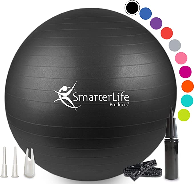 Stability Exercise Ball Fitness Ball for Exercise, Weight Loss, Core Strength - Best Stability Ball for Full Body Workout, Crossfit, Yoga, Pilates - SmarterLife Products