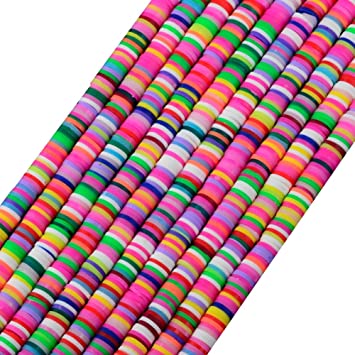 Clay Beads 10strands 4mm Vinyl heishi Chip Disk Flat Round Loose Handmade Polymer Fimo Spacer Bead About 3200pcs Mutilcolor DIY for Jewelry Making Necklace Bracelet Finding (4mm, Rainbow Color 2)