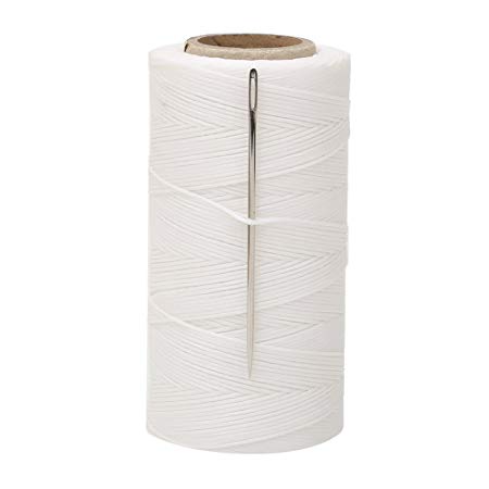 Tenn Well 328 Yards Leather Sewing Waxed Thread, 150D 1MM Hand Stitching Thread for Leather Craft DIY With Needle (White)