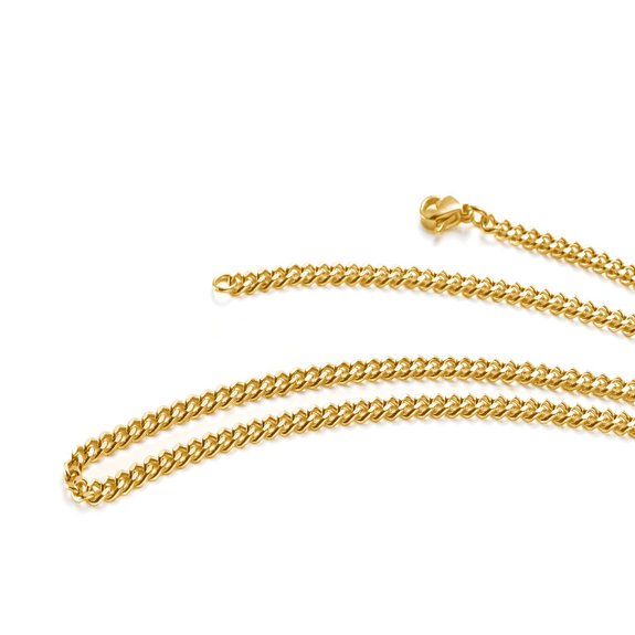TRUSUPER 3.5mm Gold Plated Titanium Steel Mens Womens Beveled Curb Chain Necklace