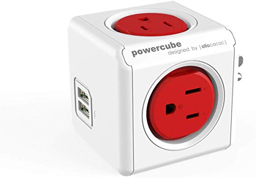 Allocacoc USB Wall Plug, PowerCube |Original|, 4 Outlets and 2 USB Ports, Cell Phone Charger, Power Adapter, Surge Protection, Compact for Travel, Home and Office, Space Saving, ETL Certified