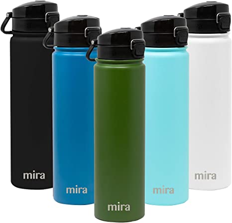 MIRA Stainless Steel Water Bottle - Vacuum Insulated Metal Thermos Flask Keeps Cold for 24 Hours, Hot for 12 Hours - BPA-Free One Touch Spout Lid Cap - 24 oz (710 ml) Olive Green