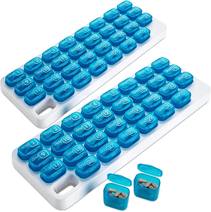 Monthly Pill Organizer - (Pack of 2) 31 Day Pill Organizer with Large Removable Medication Pods, Portable Pill Case Box and Holder for Daily Medicine and Vitamins, Great for Travel