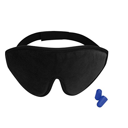 3D Sleep Mask - Lightweight & Comfortable Eye Mask - Blindfold Eye Shield with Ear Plugs,Travel Pouch - For Men Women Kids Who are on Airplane, Office and Bed - A Perfect Gift For Eyes(Black)