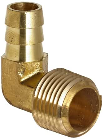 Anderson Metals - 57020-0604 Brass Hose Fitting, 90 Degree Elbow, 3/8" Barb x 1/4" Male Pipe