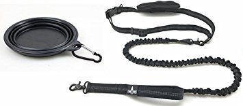 Hands Free Bungee Dog Leash w/ Bonus Collapsible Water Bowl and Storage Pouch from Tahoe Tribe Outfitters - Pet Supplies for Runners, Hikers & the Great Outdoors