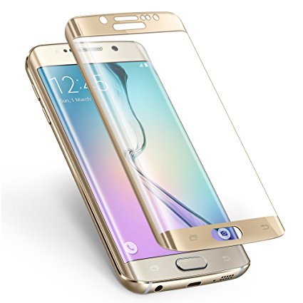 S6 Edge Screen Protector,ALCLAP Galaxy S6 Edge Tempered Glass Military Protective Shield Curved Full Coverage Premium HD Clear Film [Crystal Shield] Protector for Samsung Galaxy S6 Edge (Gold)