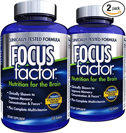 Focus Factor Nutrition for The Brain, Improved Memory & Concentration Brain Supplement, Original, 150 Count, Pack of 2