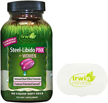 Irwin Naturals Steel Libido Pink for Women, 60 Liquid Softgels Bundle with a Irwin Naturals Pill Case