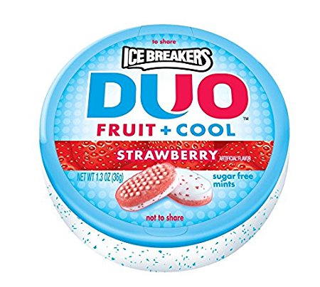 ICE BREAKERS DUO Fruit   Cool Sugar Free Mints (Strawberry, 1.3-Ounce Containers, Pack of 8)