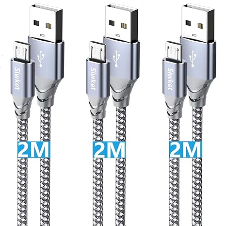 Siwket Micro USB Cable 3Pack 2M Braided USB A to Micro Charge Cable Android Charger Cable Data Sync Cord for Samsung Galaxy J7,S7,S6,Kindle Fire,Fire HD Tablets,PS4 Controller,Sony,HTC,LG,Moto,Huawei