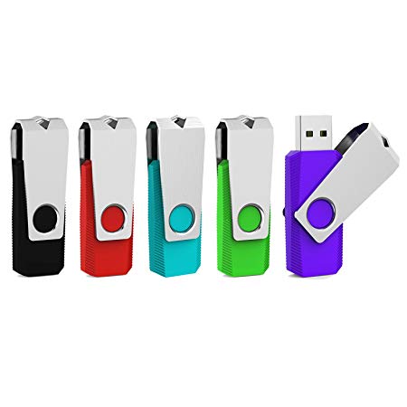 Aiibe 5pcs 2GB USB 2.0 Flash Drive Memory Stick Thumbdrives (Mixed Color : Black Red Cyan Green Purple)