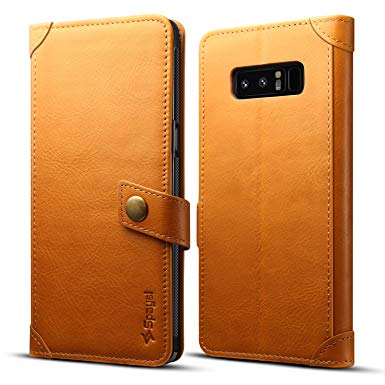 Spaysi Samsung Galaxy Note 8 Wallet Case Italian Genuine Leather Handmade Case for Note 8 Card Holder Case Slim Note 8 Flip Cover Case Book Style Note 8 Folio Case Magnetic Closure (Light Brown)