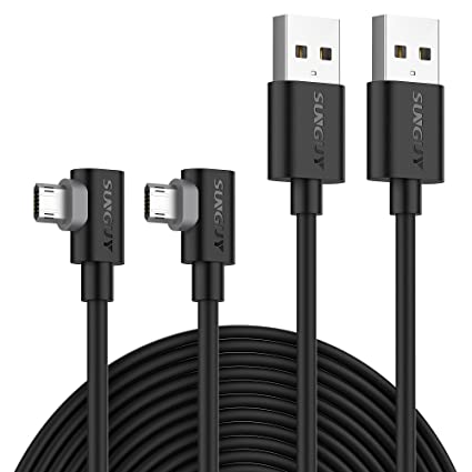 90 Degree Micro USB Cable,SUNGUY (2-Pack,10FT x2) Right Angle Reversible Micro USB Cable for PS4 & PS4 Pro/Slim,Dual Shock 4 and Xbox One Controller and Other Android Devices 3M x2