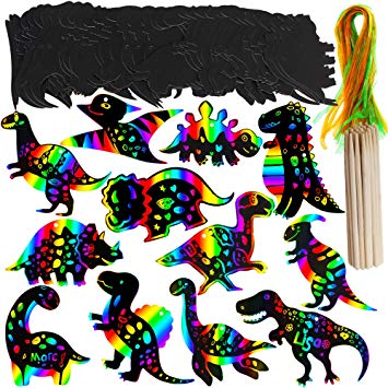 Supla 36 Set Dinosaur Birthday Party Game Supplies Magic Color Scratch Art Rainbow Dinosaur Ornaments Dinosaur Craft Kits Dinosaur Party Favor for Kids Boys Girls Classroom Craft