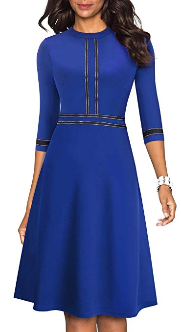 HOMEYEE Women's Chic Crew Neck 3/4 Sleeve Party Homecoming Aline Dress A135