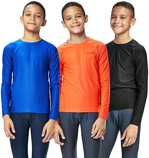 DEVOPS Youth Boys 3-Pack Compression Athletic Performance Baselayer Long Sleeve Shirts