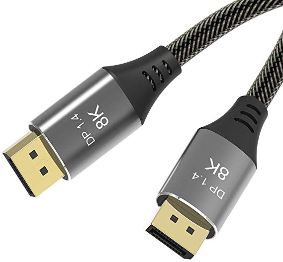 AKKKGOO 8K DisplayPort Cable 4.9ft Ultra HD DisplayPort 1.4 Male to Male Nylon Braided Cable, 7680x4320 Resolution, 8K@60Hz, 4K@144Hz, 32.4Gbps, HDP, HDCP for PC, Laptop, HDTV, DP to DP Cable (1.5M)