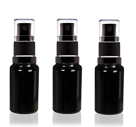 Premium Vials, 5 Ml (.17 fl oz) Black Ultraviolet Glass Bottle w/Fine Mist Sprayers - Pack of 3 (5ml w/Mister)