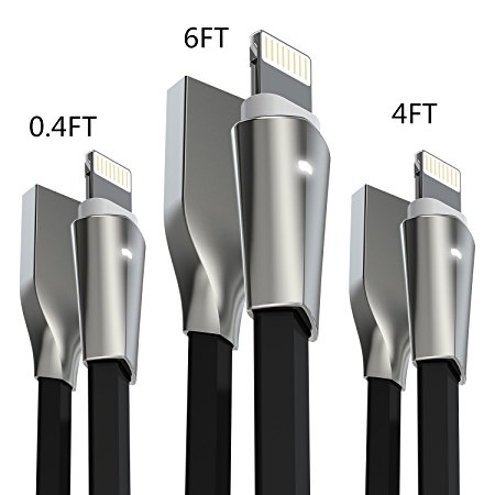 iPhone Cable , Aimus 3 Pack 0.4FT 4FT 6FT Zinc Alloyed Lightning to USB Charging Charger Cable Lead for iPhone 7/7 Plus, iPhone 6/6S/6 Plus/6S Plus, iPhone 5/5S/5C/SE, iPad Mini 2 3 4 Air iPod IOS10 and More (3 Pack-Black)