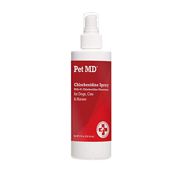 Pet MD 4% Chlorhexidine Spray - Antibacterial Hot Spot Spray for Dogs, Cats and Horses - Great for Insect Bites, Abrasions and Irritated Itchy Skin - 8 oz