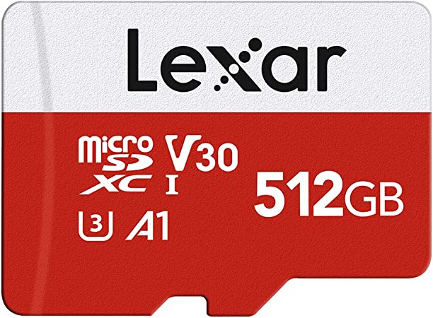 Lexar E-Series 512GB Micro SD Card, microSDXC UHS-I Flash Memory Card with Adapter, 100MB/s, C10, U3, A1, V30, Full HD, 4K UHD, High Speed TF Card