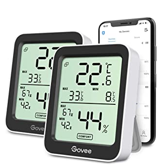 Govee Room Thermometer Hygrometer, Digital Accurate Indoor Temperature Humidity Sensor with Smart Alert, LCD Bluetooth Temp Humidity Monitor with Data Storage for House Garage Wine Cellar 2 Pack