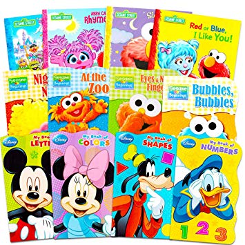 Sesame Street   Mickey Mouse Baby Toddler Beginnings Board Books & Story Books (12 Book Set)