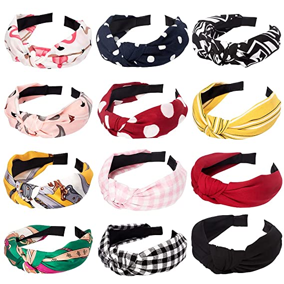 ACO-UINT 12 Pack Headbands for Women, Fashion Knotted Headbands with Soft Fabric, Bow Knot Headbands Wide Headbands for All Seasons Hair Accessories for Ladies and Girls
