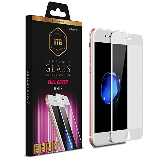 Patchworks ITG FULL COVER White for iPhone 7 - Glass is product of Japan, Designed in California, Full Coverage Curved Edge to Edge Tempered Glass Screen Protector
