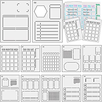 12 Pieces Speedy Spreads Journal Stencil DIY Journal Templates Reusable Weekly Monthly Layouts Stencils Plastic Planner Set for A5 Bullet Dot Grid DIY Notebook Diary