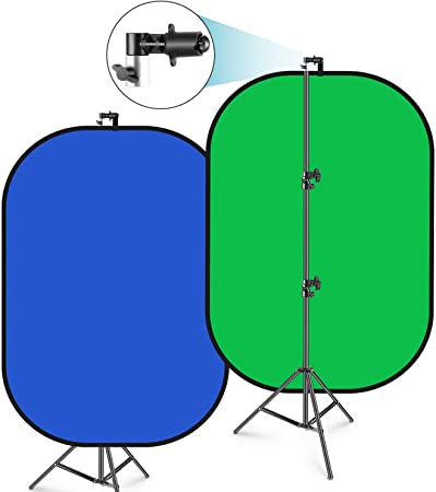 Neewer 5'x7' Chromakey Blue-Green Collapsible Backdrop with Support Stand Kit: 2-in-1 Reversible Background Pop-Up Green Screen Blue Green Panel for Photo Studio Video Shooting, Live Streaming etc