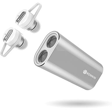Rowkin Bit Charge Stereo with Earhooks: True Wireless Earbuds w/Charging Case. Bluetooth Headphones, Smallest Cordless Hands-Free in-Ear Mini Earphones Headsets w/Mic & Noise Reduction (Silver) …