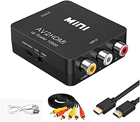 RCA to HDMI, AV to HDMI, 1080P Mini RCA Composite CVBS AV to HDMI Video Audio Converter Adapter, Supporting PAL/NTSC with USB Charge Cable for PC Laptop Xbox PS4 PS3 TV STB VHS VCR Camera DVD