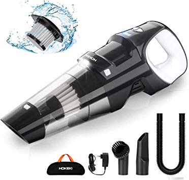 HOKEKI Handheld Vacuum 6KPA Cordless Hand Vacuum Cleaner Rechargeable Hand Vac, LED Light 120W Stronger Cyclonic Suction Lightweight Wet/Dry Vacuum for Home Pet Hair Car Cleaning