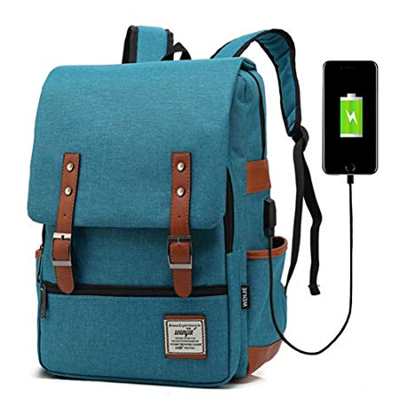 Junlion Unisex Business Laptop Backpack College Student School Bag Travel Rucksack Daypack with USB Charging Port Blue