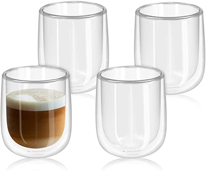 Navaris Set of 4 Double Walled Glass Mugs - 350ml Insulated Heat Resistant Tumblers for Coffee, Tea, Cappuccino, Ice Cream, Hot & Cold Drinks