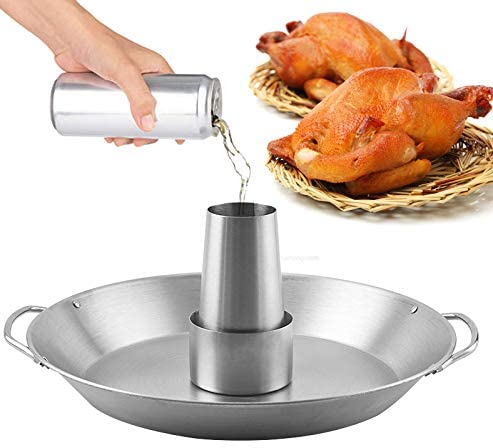 Tellshun Beer Can Chicken Holder, 12 Inch Stainless Steel Grill, BBQ Roaster Cooker Stand Vertical Grilling Accessories Rack for Vegetables Basket Large Size Round Pan