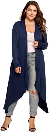 Zeagoo Women's Plus Size Long Sleeve Waterfall Asymmetric Drape Open Front Long Maxi Cardigan Sweater L-5XL
