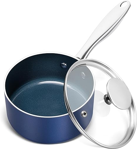 MICHELANGELO 1 Quart Saucepan with Lid, Nonstick Ceramic Sauce Pan with Stainless Steel Handle, 1 Qt Saucepan with Lid Induction Compatible, Oven Safe, Blue