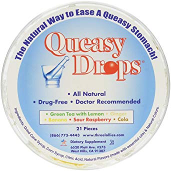 Three Lollies Queasy Drops Assorted for Nausea Relief, 21 Count