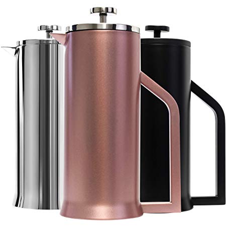 Lafeeca French Press Coffee Maker - Stainless Steel Double Wall Vacuum Insulated -34 oz 1L Thermal Brewer Rose Gold