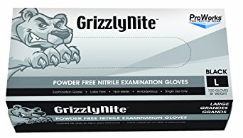 Hospeco ProWorks GrizzlyNite GL-N105FM Exam Grade Nitrile Glove, Powder Free, Disposable, 9.5" Length, 4.3 mils Thick, Medium (Pack of 100)