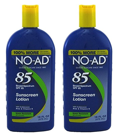 NO-AD Water Resistant Sunscreen Lotion, SPF 85 16 fl oz (Pack of 2)