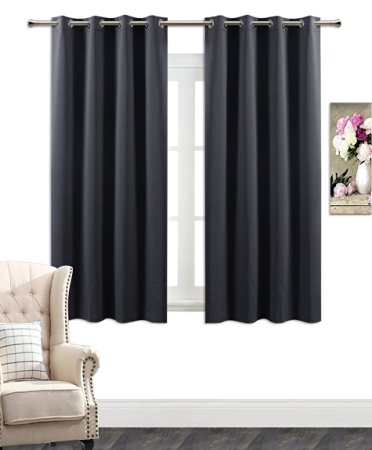 AmazonCurtains Room Darkening Thermal Insulated Solid Grommets Curtains/Drapes (W 52" x L 63", Grey)