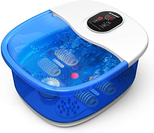 Arealer Foot Spa Bath Massager with Heat Bubbles Vibration, Digital Temperature Control and 4 Shiatsu Massage Rollers to Relieve Foot Pressure, Pedicure Tub for Home Use