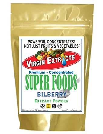 Virgin Extracts (TM) Pure Premium Freeze Dried Organic Bilberry 4:1 Powder Extract Concentrate SuperFood Powder (4 x Stronger) 16oz Pouch