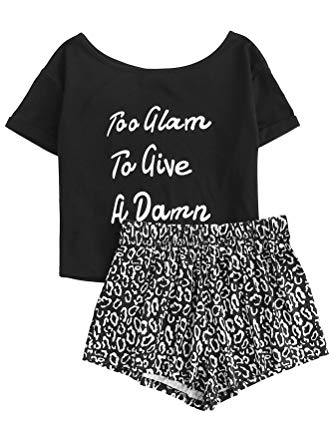 DIDK Women's Cute Cartoon Print Tee and Shorts Pajama Set